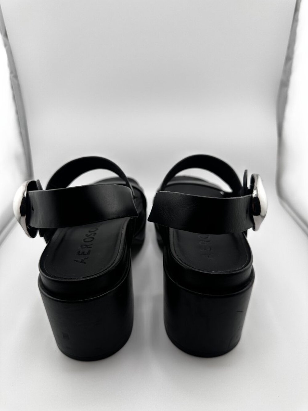 Aerosoles Clarkson Black Leather Platform Block Heel Sandals Size 7.5M - Picture 13 of 14